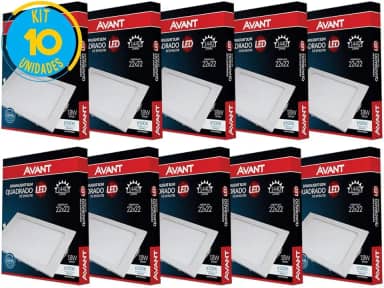 Kit 10 Paineis Plafon Led 18W Embutir Quadrado Branco Avant