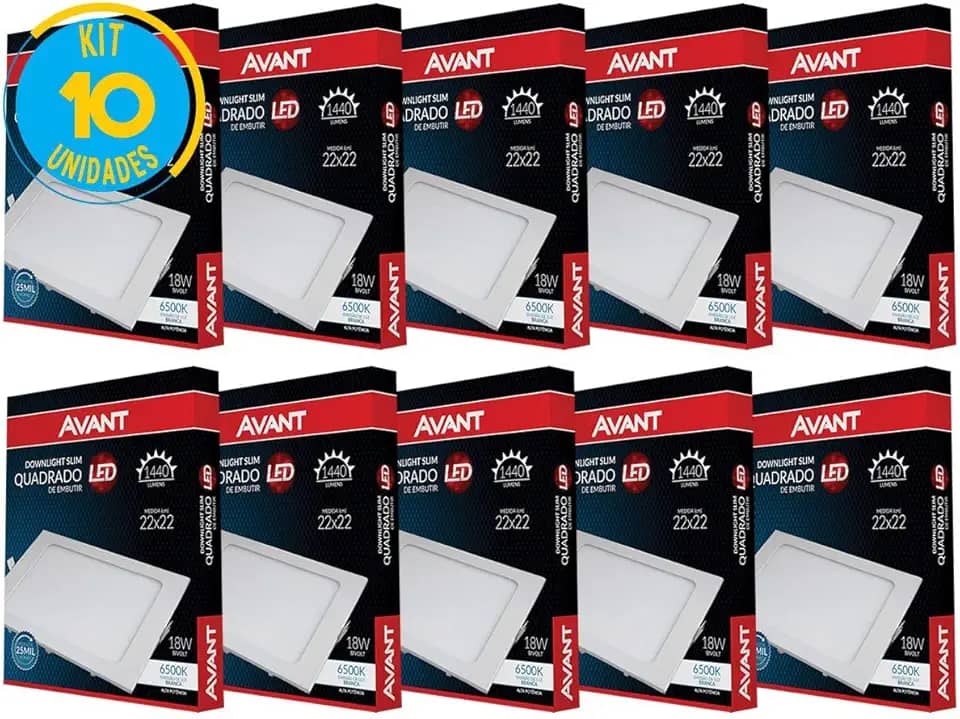 Kit 10 Paineis Plafon Led 18W Embutir Quadrado Branco Avant