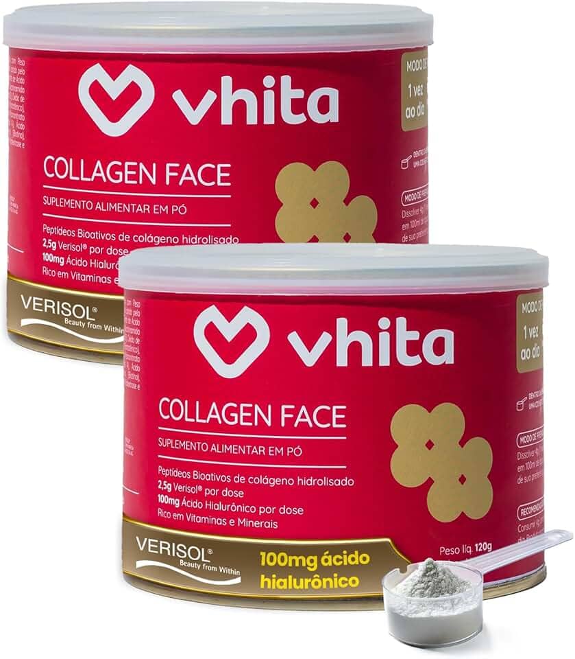 Vhita Colágeno Hidrolisado Verisol Com Ácido Hialuronico Em Pó Neutro 120gr - 2 Potes