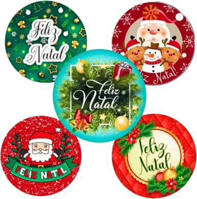 Adesivos Natalinos Papai Noel, Feliz Natal, Festivos 50 Unidades Para Embalagem, Sacola, Presente