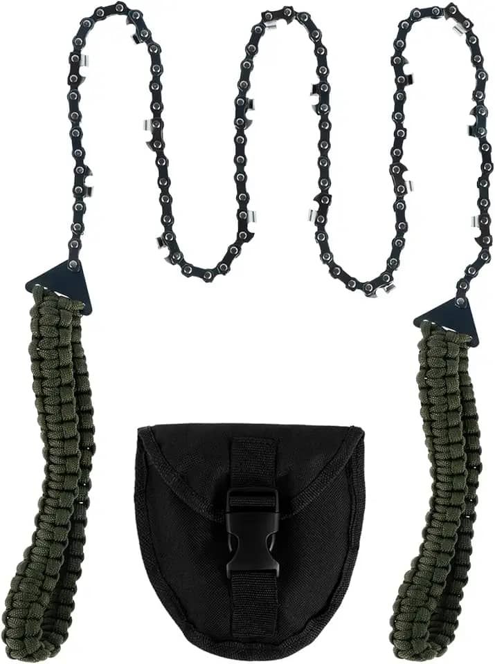 QUWUMGD Motosserra de bolso 91.4 cm 48 dentes/16 dentes Camping Motosserras com alça de paracord serra de mão dobrável portátil sobrevivência serra de corrente para corte de madeira, acampamento
