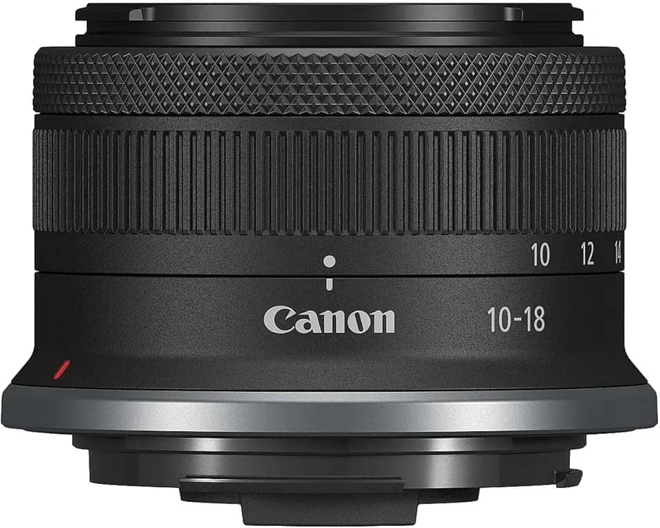 Canon RF-S10-18 mm F4.5-6.3 é uma lente de zoom ultra grande angular STM, sem espelho, redução de trepidação 4.0, ótima para vlogging e selfies, compacta e leve, para vídeo, viagens, paisagens e