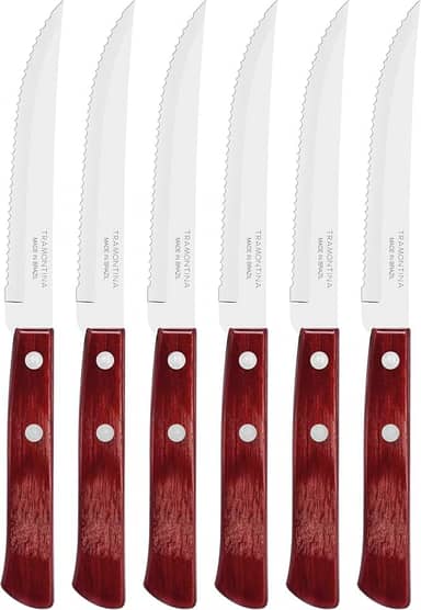 Conjunto De Facas Para Churrasco Tramontina Com Lâminas Em Aço Inox E Cabos Em Madeira Tratada Polywood Vermelho 6 Peças