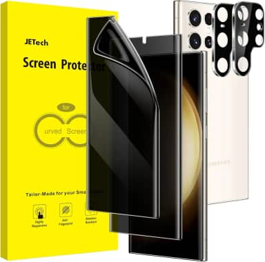 JETech Película Protetor de Tela de Privacidade para Samsung Galaxy S23 Ultra 5G 6,8 Polegadas com Protetor Lente Câmera, TPU Flexível Anti-Espião, 2 Pacotes Cada