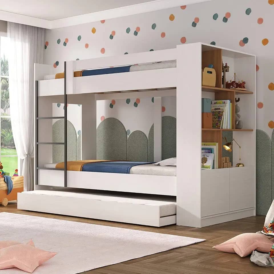 Treliche Infantil/juvenil com Estante 2 Portas 6 Nichos Oliver Branco/Nogal