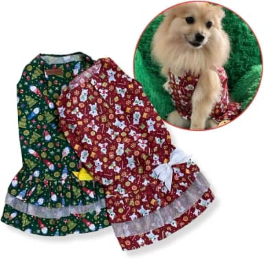 Roupa Pet Vestido Natal Natalino Cachorro Gato Vestido Roupinha Verão Inverno (Vermelho, Grande)