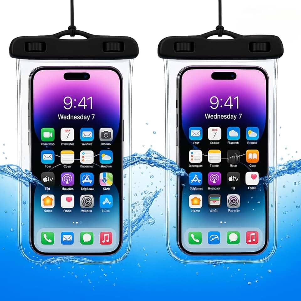 Kit com 2 capas impermeáveis, a Prova D'Água para celular, iphone, até 6.5", com alça universal, Proteção IPX8, Ideal para Praia Trilhas Piscina Viagens (Cores Sortidas) – Qualidade Premium LNSTORE