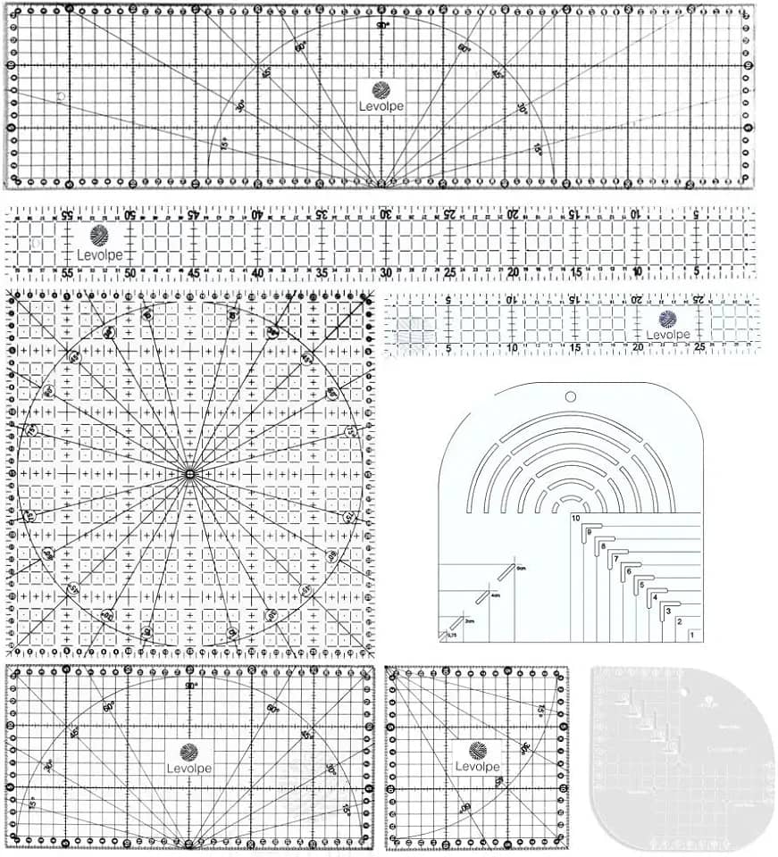 Kit 8 Réguas Patchwork Scrapbook 5x30 5x60 30x30 Caixa de Leite