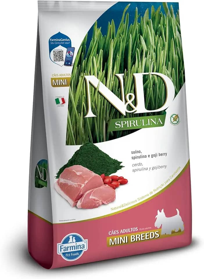N&D Spirulina para Cães Adultos de Raças Mini e Pequenas Sabor Suíno, Spirulina e Goji Berry 2Kg