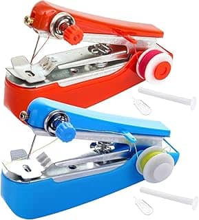 Mini máquina de costura, máquina de costura manual, 2 peças mini de mão para iniciantes, portátil DIY com acessórios para roupas, cortinas, portátil