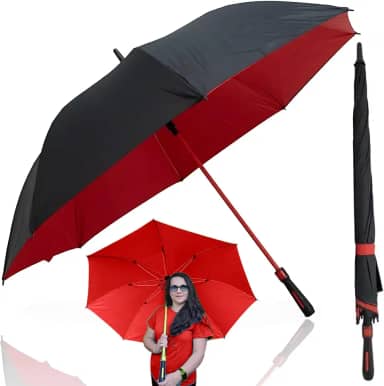 Guarda Chuva Grande Automático Reforçado Resistente Contra Vento 2 Pessoas Proteção Contra Sol Tecido Duplo Hastes de Fibra de Vidro