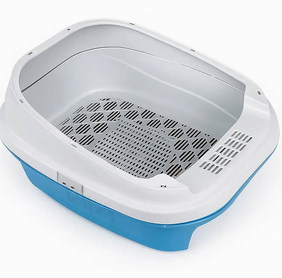 Bandeja Furba Caixa de Areia Gato Lillos Pet - Sistema Peneira, Limpeza Facil e Higienica (Azul)