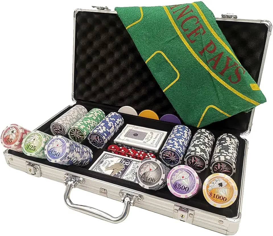 Kit Maleta de Poker 300 fichas numeradas baralho e dados