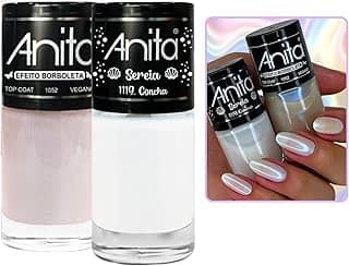 Kit 2 Esmaltes Anita Concha Branco + Top Coat Efeito Borboleta