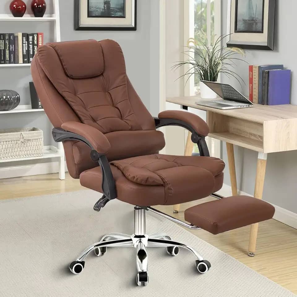 Cadeira de escritório presidente, cadeira de home office com apoio para os pés e encosto ajustável(Marrom)