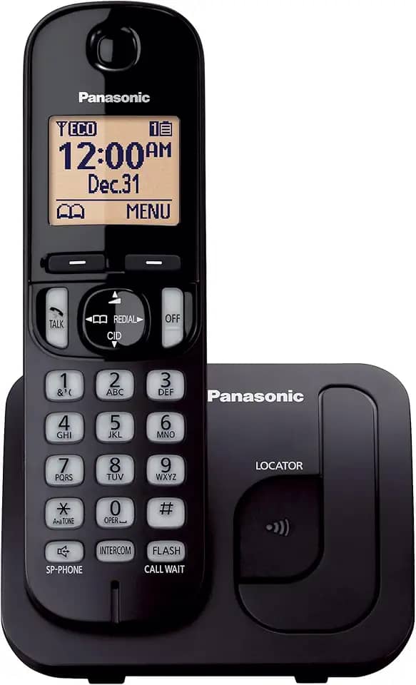 Panasonic Telefone sem fio, tela retroiluminada de 4 cm, bloco de chamadas, viva-voz, 10 horas de tempo de conversação, 1 aparelho - KX-TGC200B (preto)