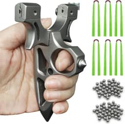 HANDBAIGE HBG estilingue profissional de aço inoxidável com alvo para adultos conjunto de estilingue de caça de alta velocidade com 100 bolas de munição e 6 elásticos para prática de tiro ao ar livre