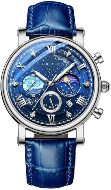 Relógios masculinos com mapa do mundo à prova d'água 50 m, universo estrelado, globo terrestre, lua, sol, giratório, atraente, personalizado, exclusivo, relógios masculinos