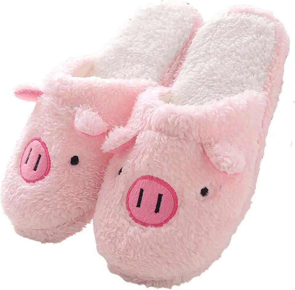 Pantufas Feminina de Porquinho Rosa, Felpuda, Pêlo Macia e Quentes