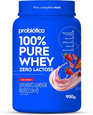 100% Pure Whey Zero Lactose (900G) - Morango, Probiótica