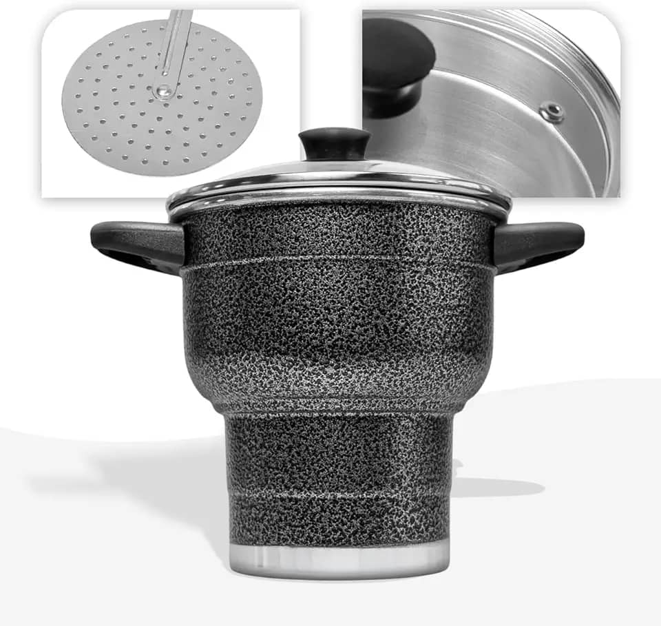 Cuscuzeira 16 Granitta Cuscuzeiro Craquelado Tampa de Vidro Com Válvula de Vapor Inox Resistente Revestimento Externo