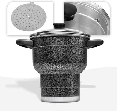 Cuscuzeira 16 Granitta Cuscuzeiro Craquelado Tampa de Vidro Com Válvula de Vapor Inox Resistente Revestimento Externo