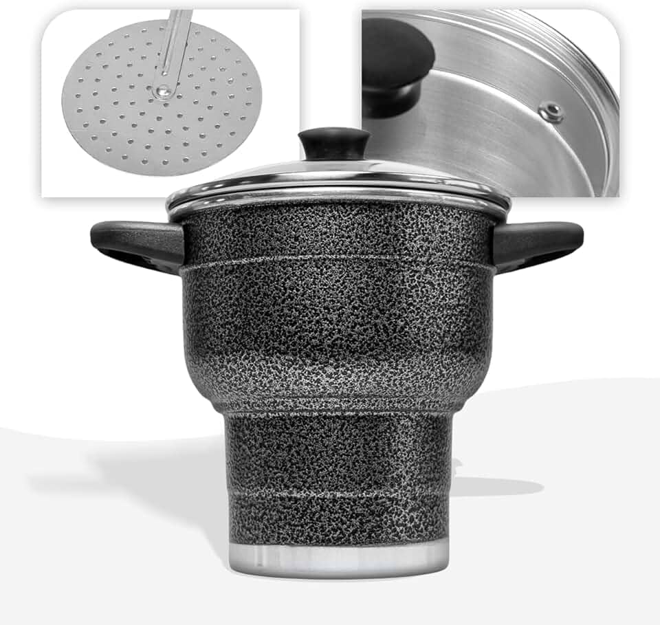 Cuscuzeira 16 Granitta Cuscuzeiro Craquelado Tampa de Vidro Com Válvula de Vapor Inox Resistente Revestimento Externo