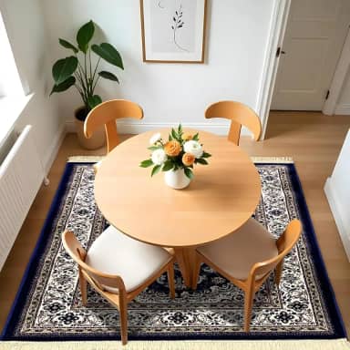 1 Tapete Belga Sala de Jantar Mesa Grande Es Cl 140 x 200 Vr (D5Cla Azul Vermelho Bege - Classico Medalhão Floral)