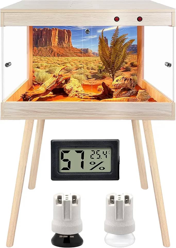 Royxen Tanque de dragão barbudo com parte superior de malha de metal e suporte de perna, tanque de répteis de vidro temperado, compartimento para répteis, tanque de lagarto para camaleão, cobra