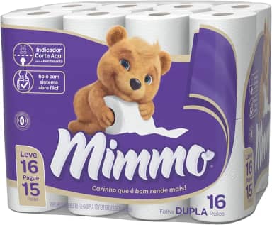 Mimmo Papel Higienico Folha Dupla, 30m, Leve 16 Pague 15 Rolos