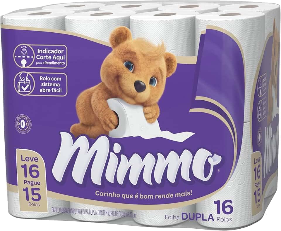 Mimmo Papel Higienico Folha Dupla, 30m, Leve 16 Pague 15 Rolos