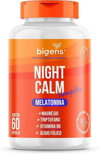 Night Calm Complex, Melatonina, magnésio, triptofano, Vitaminas B6 e B9, 60 cápsulas, Biogens