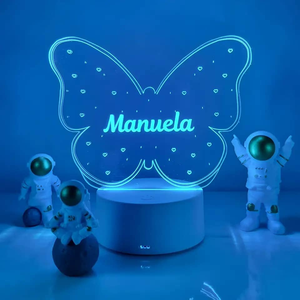 Luminária Borboleta Personalizada Infantil Presente Para Menina Abajur Quarto de Bebê Batizado de Madrinha e Padrinho Batismo
