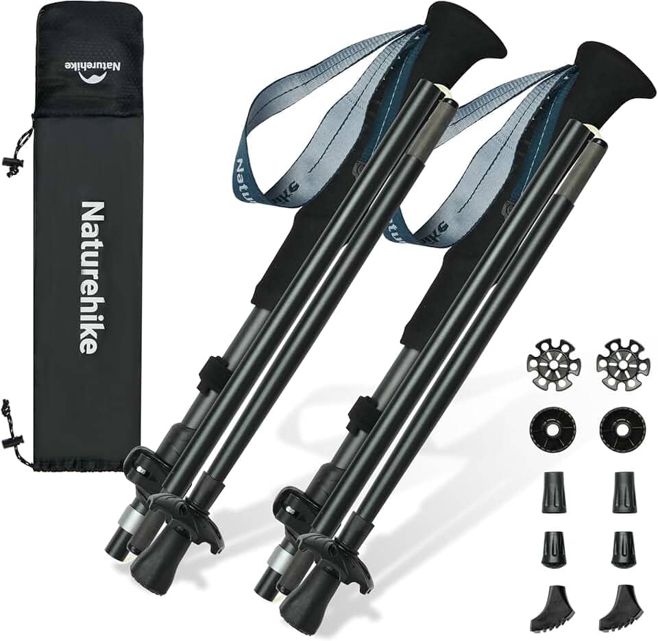 Naturehike Bastões dobráveis para caminhada e trekking, 2 unidades ajustáveis e leves de alumínio para trekking
