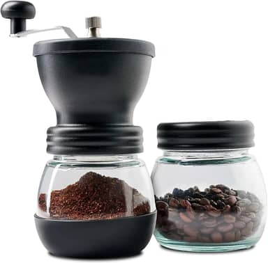 Moedor de Café Manual Com Regulagem De Gramatura E Recipiente Extra para Grãos, Mó Burr Cerâmico, Preto