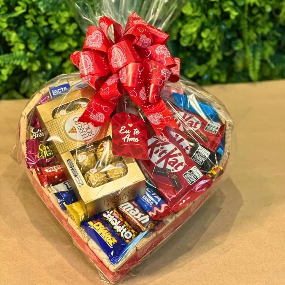Cesta De Chocolate Em Formato De Coração Com Lindo Laço - Perfeito para Natal, Dia dos Pais, Dia dos Namorados, Presente Corporativo (Tamanho total, Love)
