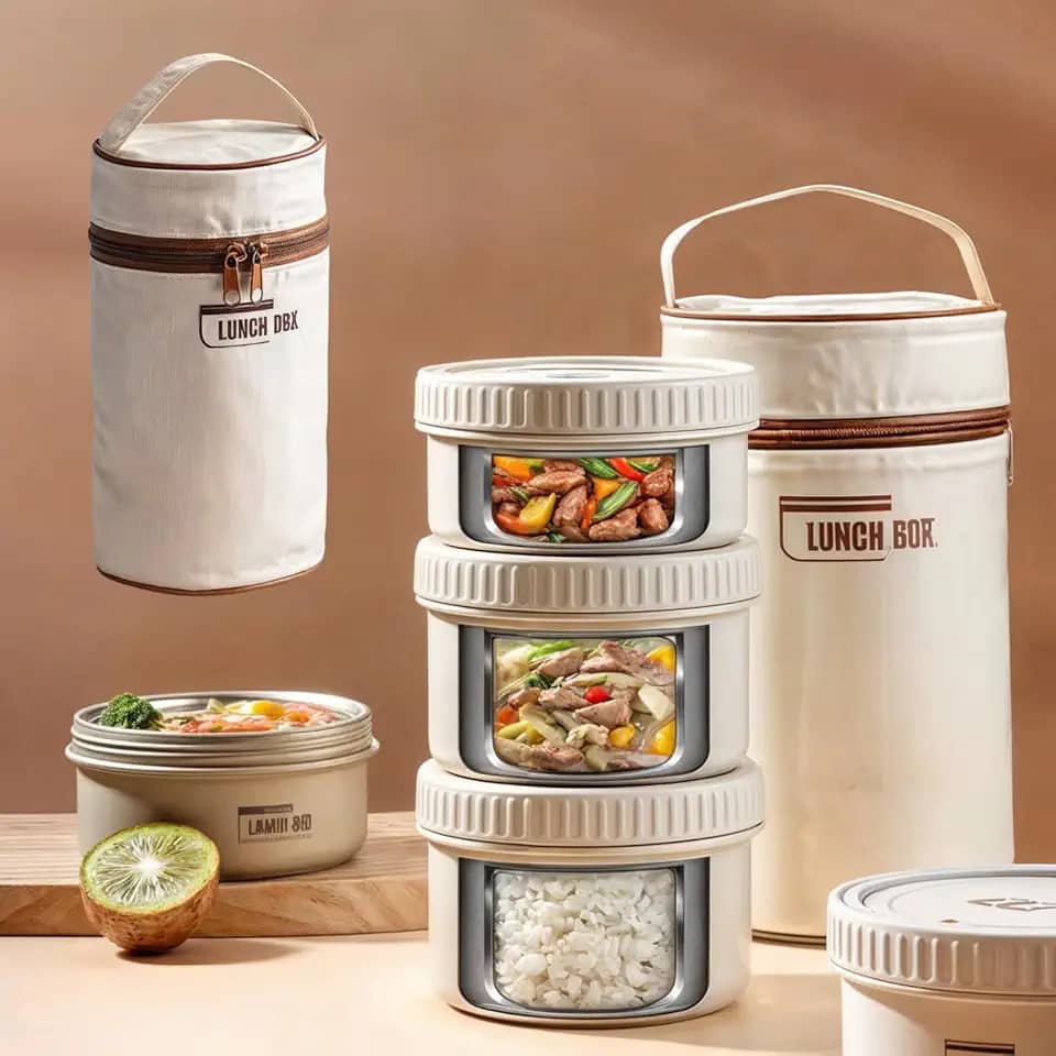 Marmita Térmica com 3 Potes Inox à Prova de Vazamento Bolsa Isotérmica Prática para Almoço no Trabalho Faculdade Academia Passeio