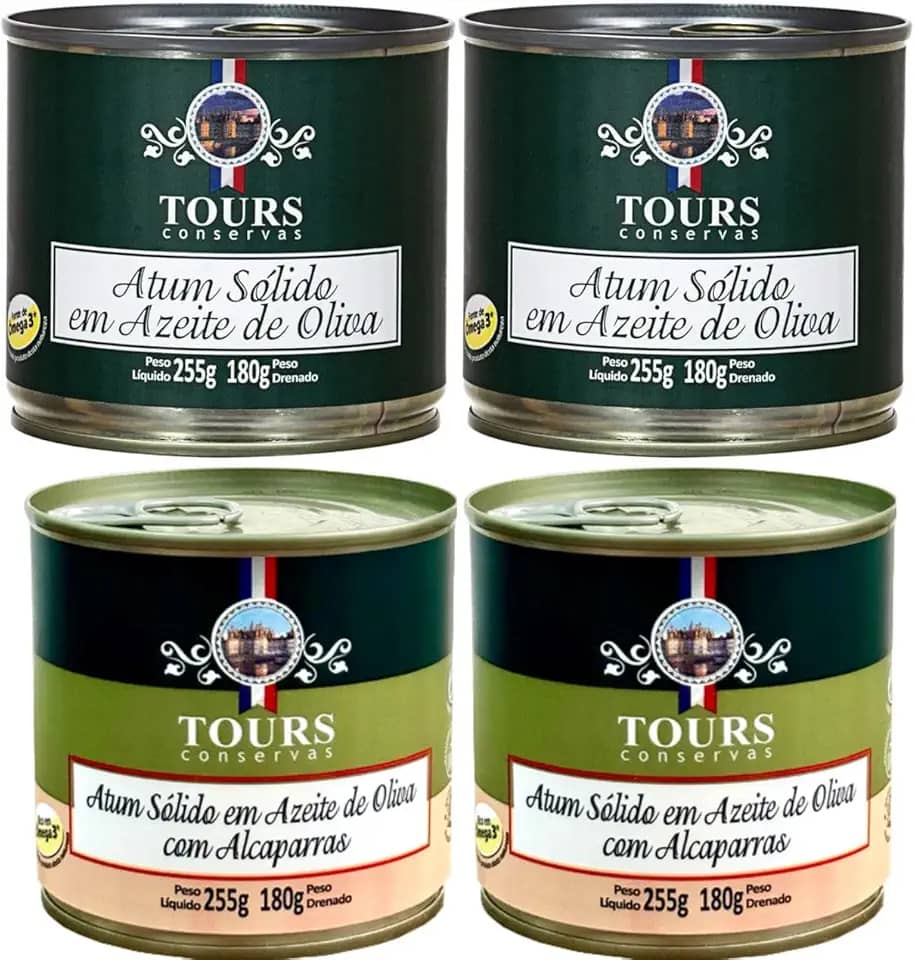 Atum em Lata Sólido Tours em Azeite de Oliva e Azeite com Alcaparras - 4 Un. - 255g