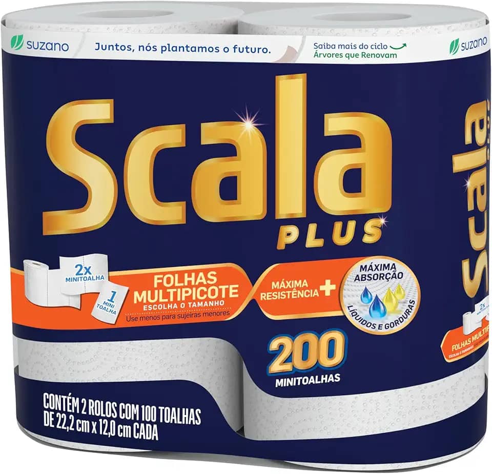 Scala Plus Papel Toalha Multipicote, 200 Toalhas (2 Rolos de 100 Toalhas Cada)