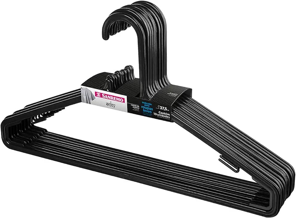 Sanremo - Cabide Plástico Adulto para Roupas Leves, Embalagem com 10 Unidades, Linha Easy