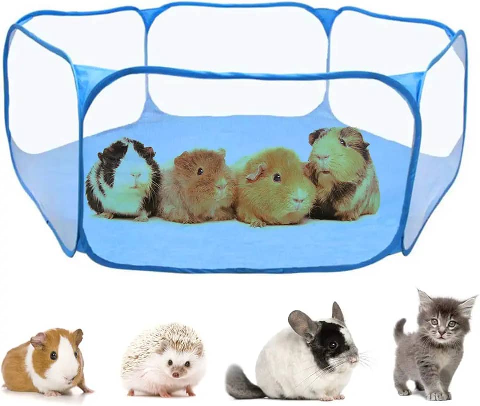 RYPET cercadinho de porquinho da Índia – cercadinho respirável e transparente para exercícios ao ar livre/interno, cerca de quintal portátil para porquinho da Índia, coelhos, hamster, chinchilas e porcos-espinhos