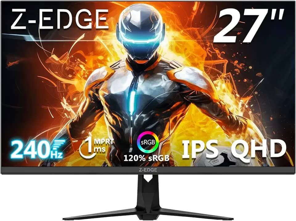Monitor gamer Z-Edge UG27QS de 27 polegadas, 2K QHD 1440P, IPS rápido, taxa de atualização de 240 Hz, MPRT de 1 ms, 16,7 milhões de cores, 2 portas DP 1.4 e 2 portas HDMI 2.0