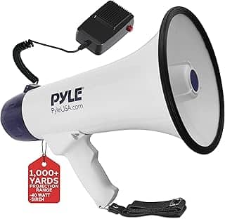 Pyle Alto-falante Megafone PA portátil compacto – Bullhorn portátil de 40 W com lanterna de LED, sirene de alarme, volume ajustável, microfone destacável, alimentado por bateria para uso interno e