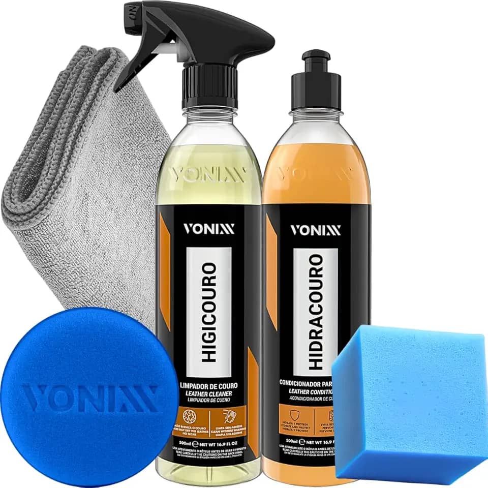 Kit Limpeza e Hidratação de Couro, Bancos, Sofás, Bolsas e jaquetas de Couro. Vonixx Hidracouro e Higicouro