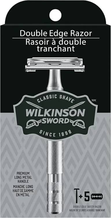 Wilkinson Sword Barbeador de borda dupla para homens com 5 refis de lâminas de barbear de borda dupla