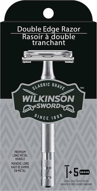 Wilkinson Sword Barbeador de borda dupla para homens com 5 refis de lâminas de barbear de borda dupla