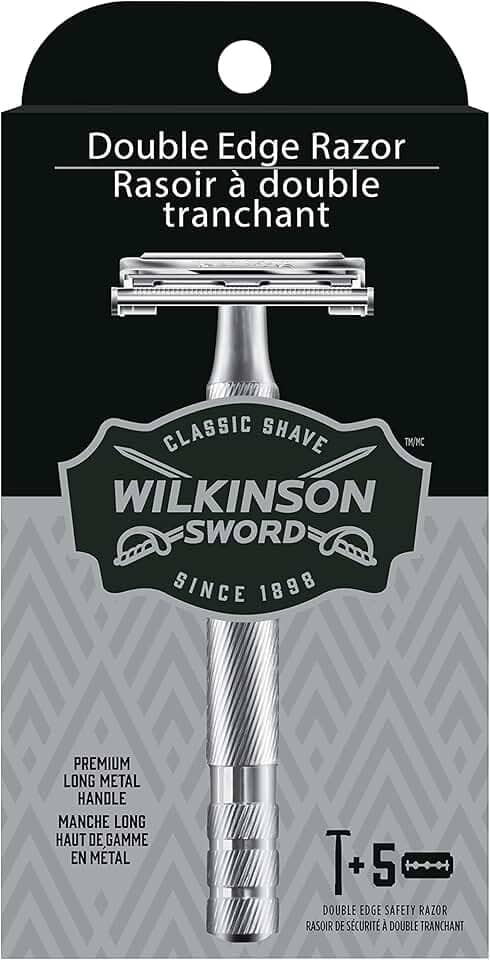 Wilkinson Sword Barbeador de borda dupla para homens com 5 refis de lâminas de barbear de borda dupla