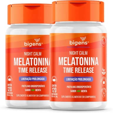 Night Calm Time Release, Liberação Prolongada, 210 mcg de Melatonina, Bigens, Kit 2x 120 comprimidos sublinguais