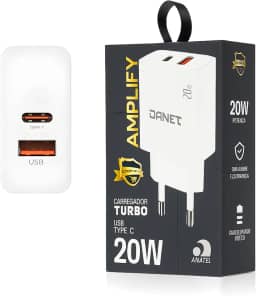 Carregador de Parede Duplo Amplify PD 20W Turbo com Saídas USB-C e USB-A Bivolt - Danet