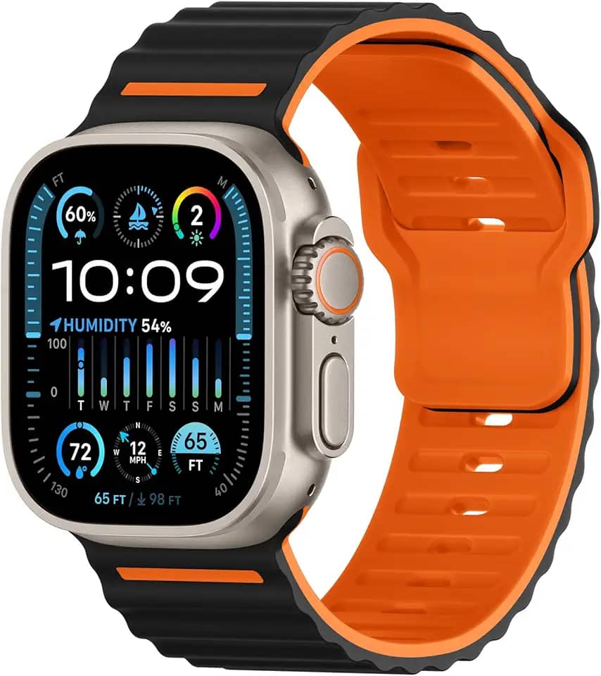 Getino Pulseira masculina Ocean Watch Ultra 2/Ultra, de silicone macio para Apple Watch de 49 mm, 46 mm, 45 mm, 44 mm e 42 mm, pulseira esportiva para Apple Watch séries 10, 9, 8, 7, 6, 5, 4, 3, 2 e 1